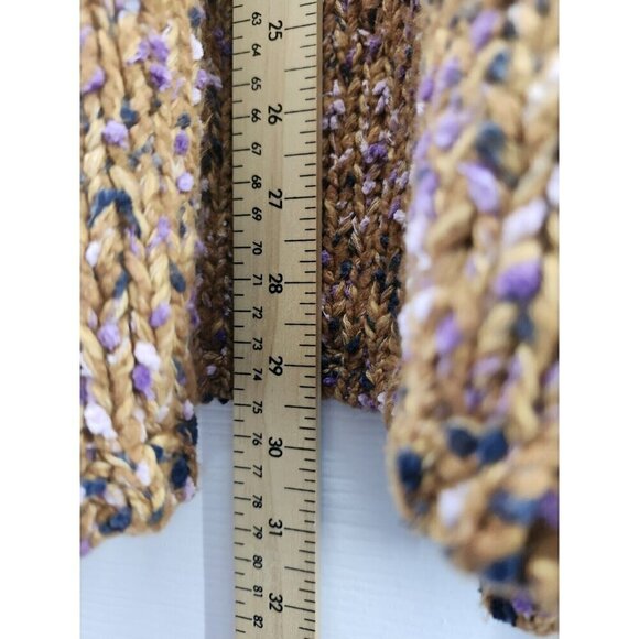 J.Jill Utopia Mixed Cardigan Chunky Sweater Size MP Orange Open Front - Picture 4 of 7